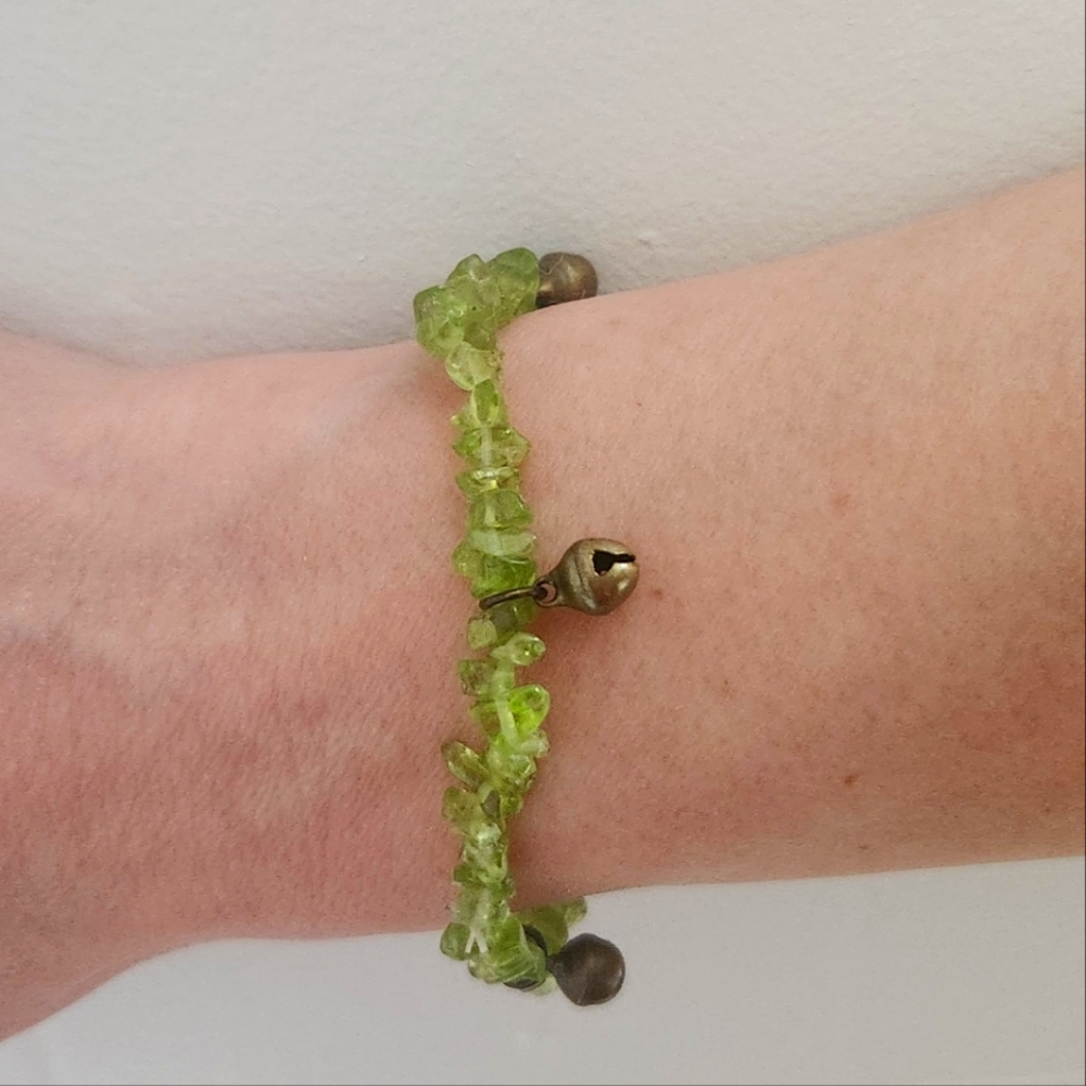 Small Green Crystal Bracelet with tiny bells.
